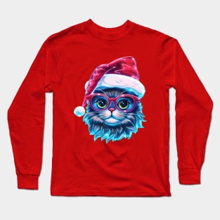 Neon  Christmas Cat Holiday Art Long Sleeve T-Shirt